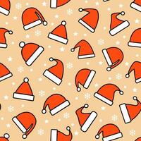 sömlös mönster med röd santa hatt. jul ha på sig. Lycklig ny år vektor illustration.