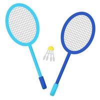 två badmintonracketar och fjäderfä. inställd för att spela sportspel. volant och badmintonracketar i enkel platt stil. illustration för böcker, tidskrifter, sportaffärer. aktivt livsstilskoncept vektor