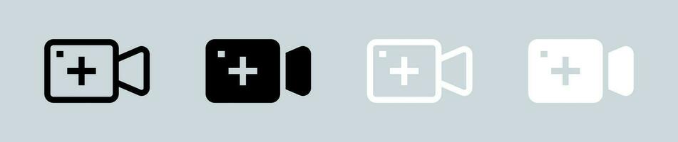 hochladen Video Symbol einstellen im schwarz und Weiß. Sozial Medien Zeichen Vektor Illustration.