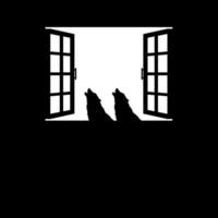 Heulen Wolf auf das Fenster. dramatisch, unheimlich, Grusel, gruselig, Geheimnis, oder gespenstisch Illustration. Illustration zum Grusel Film von Film oder Halloween Poster Element. Vektor Illustration