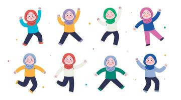 süß Muslim Mädchen Springen Illustration vektor