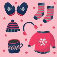 platt design vinter- kläder och väsentliga för jul vektor