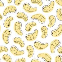 Cashew Linie Kunst Stil nahtlos Muster. Gliederung Hand gezeichnet Vektor Illustration. Weiß Hintergrund.