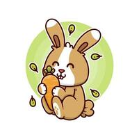 Lycklig kanin äta morot förtjusande tecknad serie klotter vektor illustration platt design stil