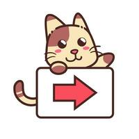 söt förtjusande Lycklig brun katt och riktning styrelse tecknad serie klotter vektor illustration platt design stil