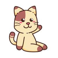 söt förtjusande Lycklig brun katt tecknad serie klotter vektor illustration platt design stil