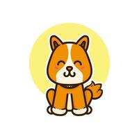 Lycklig Sammanträde hund söt förtjusande tecknad serie klotter vektor illustration platt design stil
