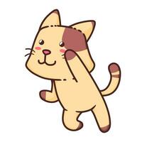 söt förtjusande Lycklig brun katt tecknad serie klotter vektor illustration platt design stil