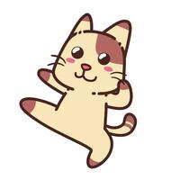 söt förtjusande Lycklig brun katt sport bekämpa sparka utgör aktiva tecknad serie klotter vektor illustration platt design stil