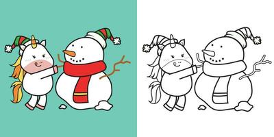 glad jul enhörning färg. hand dragen vektor illustration. magisk djur. färg bok sidor för vuxna och ungar. färg enhörning arbetsblad. vektor fil.