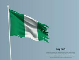 zottig National Flagge von Nigeria. wellig zerrissen Stoff auf Blau Hintergrund vektor