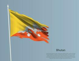 ojämn nationell flagga av bhutan. vågig trasig tyg på blå bakgrund vektor