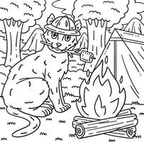 camping katt rostning marshmallows färg sida vektor