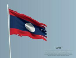 ojämn nationell flagga av laos. vågig trasig tyg på blå bakgrund vektor