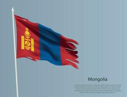 ojämn nationell flagga av mongoliet. vågig trasig tyg på blå bakgrund vektor