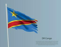 ojämn nationell flagga av dr Kongo. vågig trasig tyg på blå bakgrund vektor