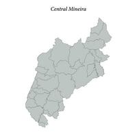 Karta av central mineira är en mesoregion i minas gerais med gränser kommuner vektor