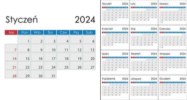 Kalender 2024 auf Polieren Sprache, Woche Start auf Sonntag vektor