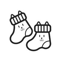 Baby Socken mit Tier Gesicht und Ohren Design Vektor Symbol Illustration schwarz und Weiß farbig isoliert auf Platz Weiß Hintergrund. einfach eben Karikatur Kunst gestylt mit Kinder oder Kinder thematisch Zeichnung.