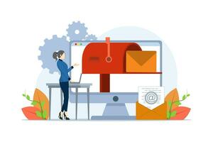 Email Marketing Kampagne Konzept, online Geschäft Strategie, Werbung, Email Newsletter, Nachrichten, Email und Nachrichten, Arbeit Verfahren, Marketing Neu Email Botschaft zum Landung Buchseite. vektor