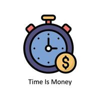 tid är pengar vektor fylld översikt ikon design illustration. företag och förvaltning symbol på vit bakgrund eps 10 fil