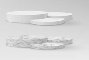realistiska marmor och vita piedestaler eller podium, abstrakta geometriska tomma museistadier vektor