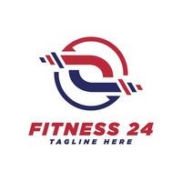 Fitness 24 Logo Kennzeichen Design kreativ einfach Konzept zum Fitnessstudio und Fitness Programm vektor