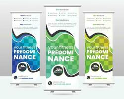 Gesundheitswesen und medizinisch ziehen oben Banner Stand. Krankenhaus rollen oben Banner Profi Vektor. vektor