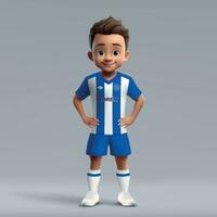 3d Karikatur süß jung Fußball Spieler im Fußball Uniform. vektor