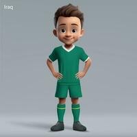 3d Karikatur süß jung Fußball Spieler im Irak National Mannschaft Kit vektor