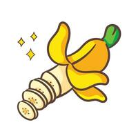 Banane geschält und geschnitten Karikatur Vektor Illustration. Obst und Essen Konzept Design eben Stil. isoliert Weiß Hintergrund. Clip Kunst Symbol Design.