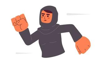 Laufen im Hijab Athlet Frau 2d Karikatur Charakter. Joggen weiblich Muslim isoliert Vektor Person Weiß Hintergrund. Sprinter weiblich Marathon- Ausbildung Sportlerin Farbe eben Stelle Illustration