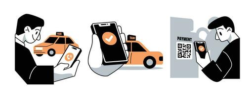 Taxi Zahlungen kontaktlos Zahlung Vektor Illustration einstellen