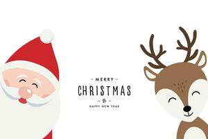 Santa und Rentier Karikatur fröhlich Weihnachten Gruß Weiß Hintergrund vektor