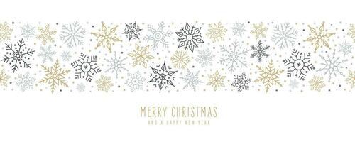 glad jul hälsning kort med snöflingor baner vit bakgrund vektor