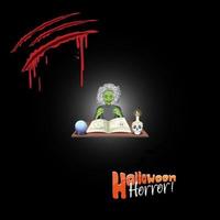 Halloween-Horror-Wortlogo mit Hexencharakter vektor