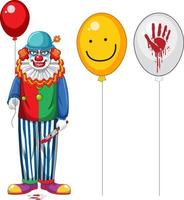 gruseliger Clown mit Ballon auf weißem Hintergrund vektor