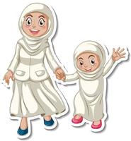 eine Aufklebervorlage mit muslimischen Menschen Mutter und Tochter vektor