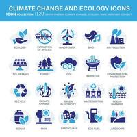 Klima ändern, Ökologie, Grün Energie, Park und Wetter Symbol Satz. enthält global Erwärmen, verlängerbar Energie, Gewächshaus, schmelzen Eis, Erde Verschmutzung, draussen Aktivität. eben Vektor Illustration