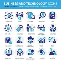 Geschäft, Daten Analyse, Organisation Verwaltung und Technologie Symbol Satz. Zusammenarbeit, Strategie, Planung, Marketing, Wolke Technologie, Daten Analyse, Mitarbeiter Symbol Satz. Symbole Vektor Sammlung