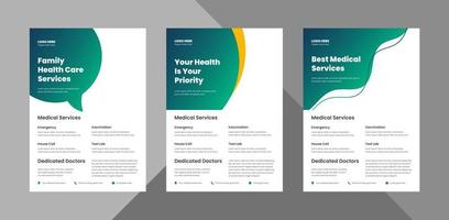 Design-Vorlagenpaket für medizinisches Gesundheitswesen Flyer. Gestaltung der Broschüre für das Gesundheitswesen. Bundle, 3 in 1, A4-Vorlage, Broschürendesign, Cover, Flyer, Poster, druckfertig vektor