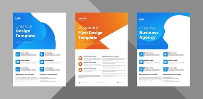 flygblad designpaket, omslagslayout, broschyr, årsrapportaffisch. paket med broschyrer för affärsblad. 3 i 1, a4-mall, klar för utskrift vektor