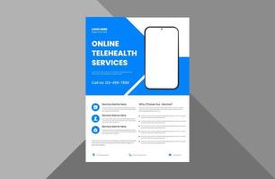 telehealth flygblad designmall. online medicin guide affisch broschyr design mall. a4-mall, broschyrdesign, omslag, flygblad, affisch, tryckklar vektor