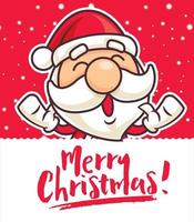 Frohe Weihnachten. Cartoon süßer Weihnachtsmann mit Weihnachtsbeschriftung Gruß Schild vektor