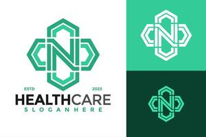 Brief n Gesundheit Pflege medizinisch Logo Design Vektor Symbol Symbol Illustration