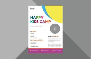 happy kids camp flyer mall. barn sommarläger affisch broschyr design. a4-mall, broschyrdesign, omslag, flygblad, affisch, tryckklar vektor