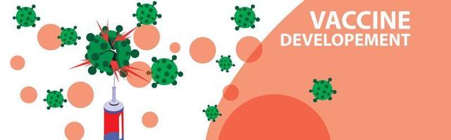 Covid-19-Impfstoffvektor. Hände des Arztes mit medizinischen Handschuhen, die orangefarbene Impfstoffflasche und Spritze halten. Konzept der Coronavirus-Prävention vektor