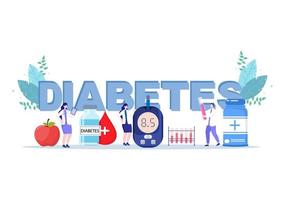 Diabetestests mit Blutzuckermessgerät, Untersuchungsergebnissen, Schläuchen, Spritze zur medizinischen Versorgung und Behandlung für Posterhintergrundvektorillustration vektor