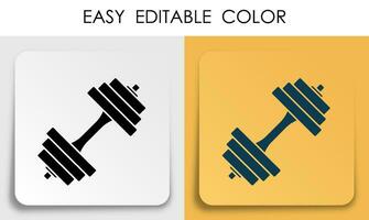 sporter hantel ikon på papper fyrkant klistermärke med skugga. friska livsstil, kondition i Gym. mobil app knapp. vektor