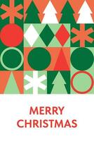 glad jul kort med geometrisk gran träd och bollar. vektor